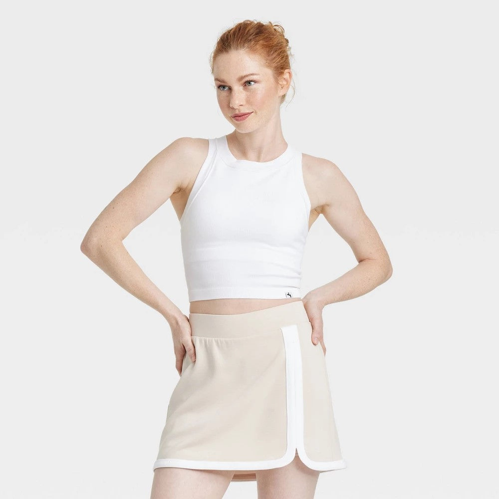 Women's Ribbed Seamless Support Tank Top - JoyLab™ White L: Cropped Pullover, Built-in Shelf Bra, Midweight Knit - Bellso